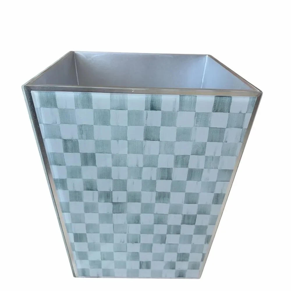 NEW MacKenzie-Childs Sterling Check Glass Waste Bin